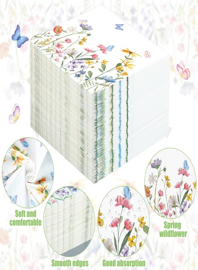 peony man 100 PCS Wildflower Cocktail Napkins Disposable Spring Floral Party Napkins 3-Ply Spring Flower Butterfly Paper Napkin for Wedding Bridal Baby Shower Birthday Tea Party Supplies - Image 3